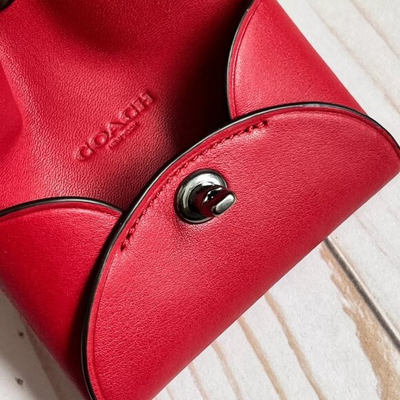 COACH Leather Triceratops Dinosaur Turnlock Card Case - Red - 56408G - Picture 4 of 4